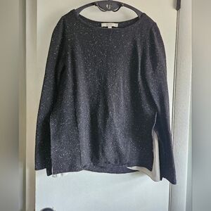 LOFT Black Speckled Crew Neck Sweater